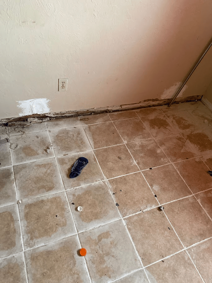 Tile floor and wall area after interior prep and cleanup
