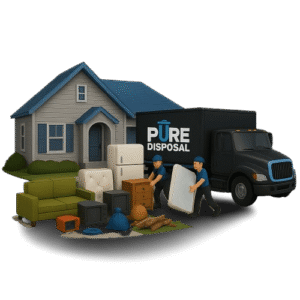 Pure Disposal workers loading furniture and clutter for residential junk removal in Fort Myers